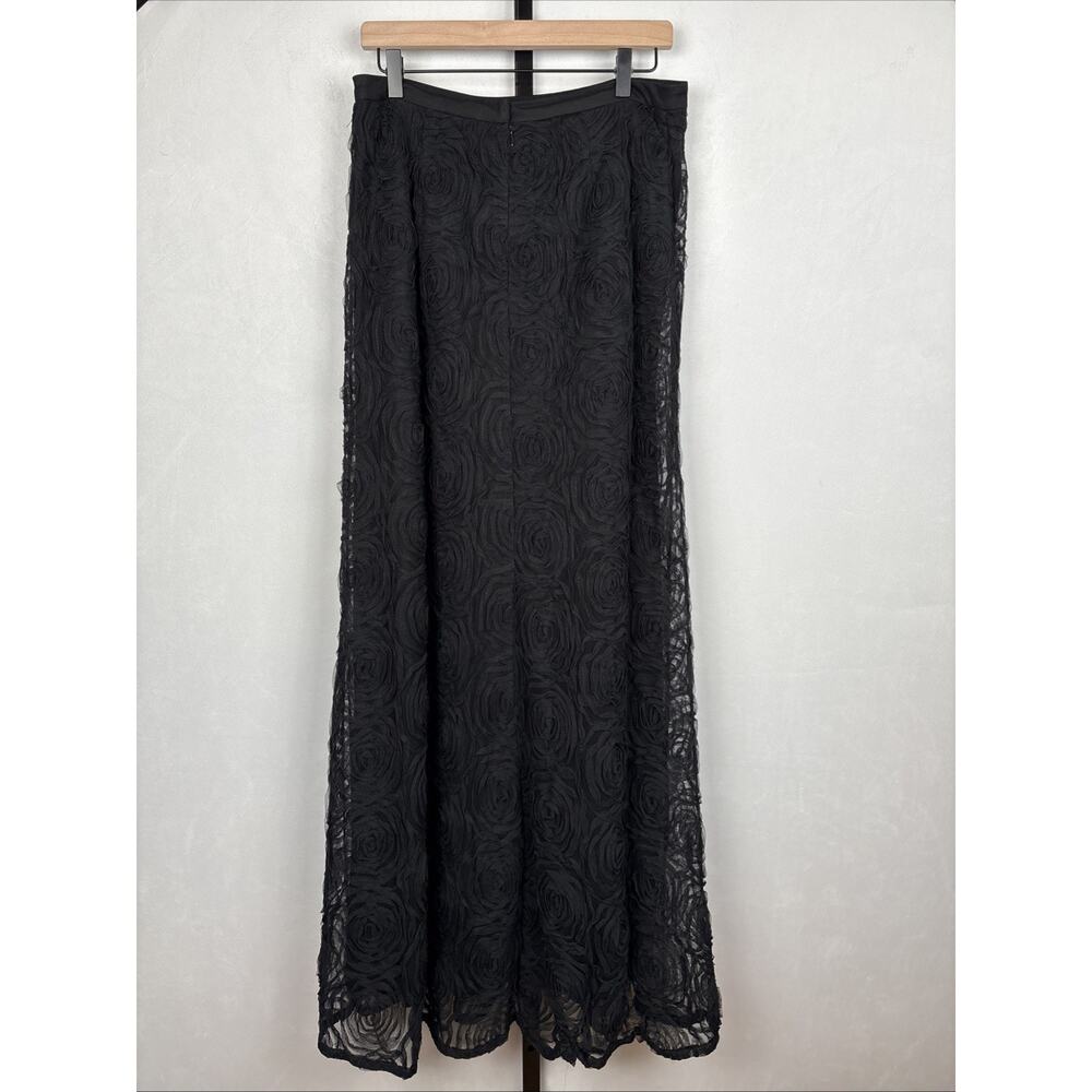 Adrianna Papell Black Mesh Floral Maxi Skirt Women's 10 Whimsigoth Witchy Gothic - Picture 4 of 10